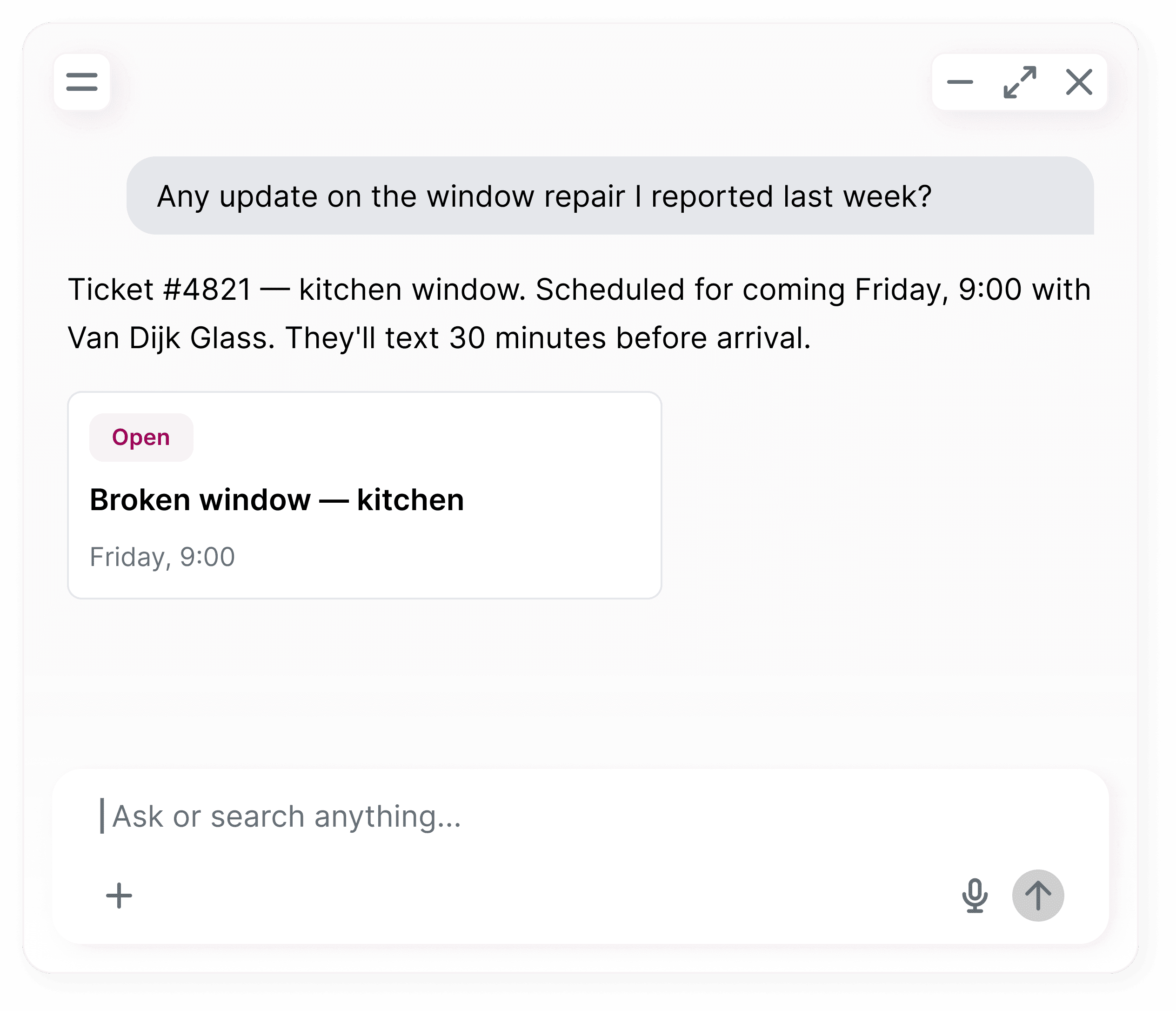 tenant chat — Ask answering a lease or invoice question instantly